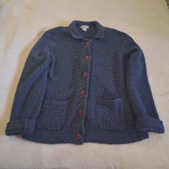 Bloomingdale's Studio Vintage Women's M Blue Boucle Knit Wool Blend Cardigan - Picture 3 of 11